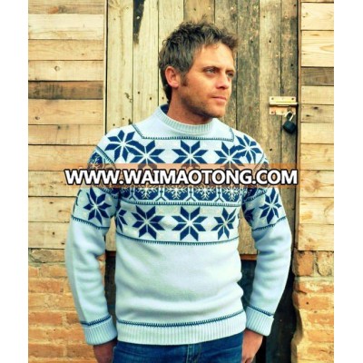 men's snow jacquard xmas/christmas jumper sweater