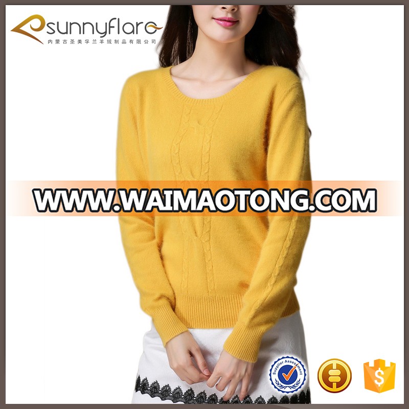 New fashion ladies yellow cashmere cable sweater jumpers